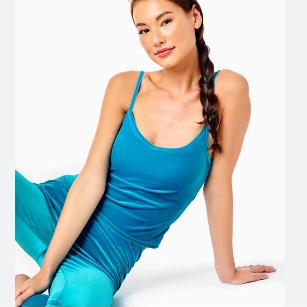 NWT LILLY PULITZER Teal Bay Velour CASSIS Bra Tank Top UPF 50+